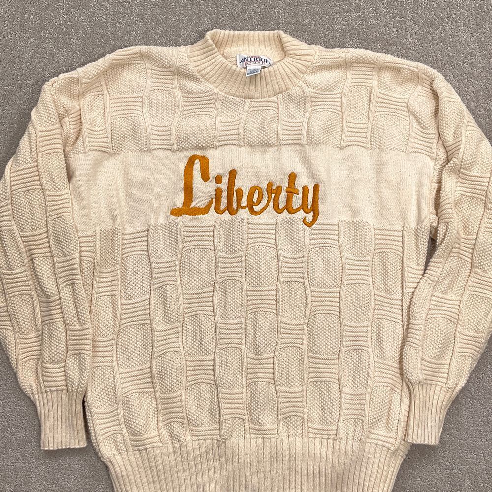 Antigua Sport Sweater Men 2XL Beige LIBERTY U Embroidery Basketweave Cotton USA